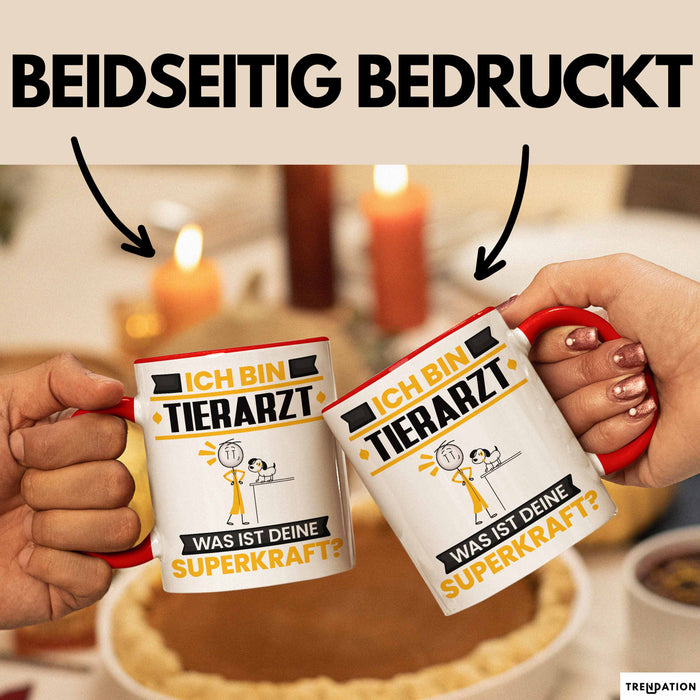 Tierarzt Tasse Geschenk für Tierarzt Geburtstag Lustiger Spruch Kaffee-Becher Was Ist Deine Superkraft Rot Trendation