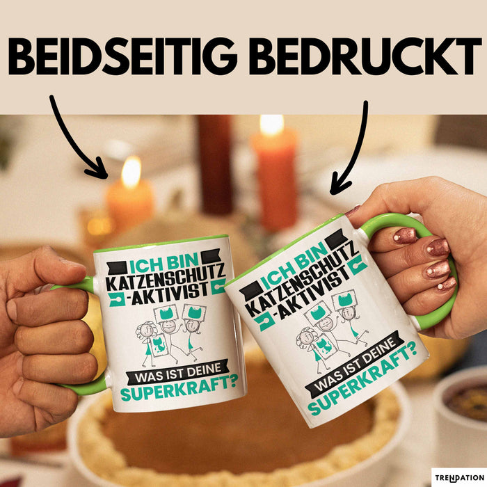 Katzenschutzaktivist Tasse Geschenk für Katzenschutzaktivist Geburtstag Lustiger Spruch Kaffee-Becher Was Ist Deine Superkraft Grün Trendation
