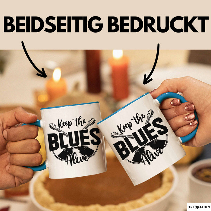Jazz Tasse Geschenk Keep The Blues Alive Musik Becher Blau Trendation