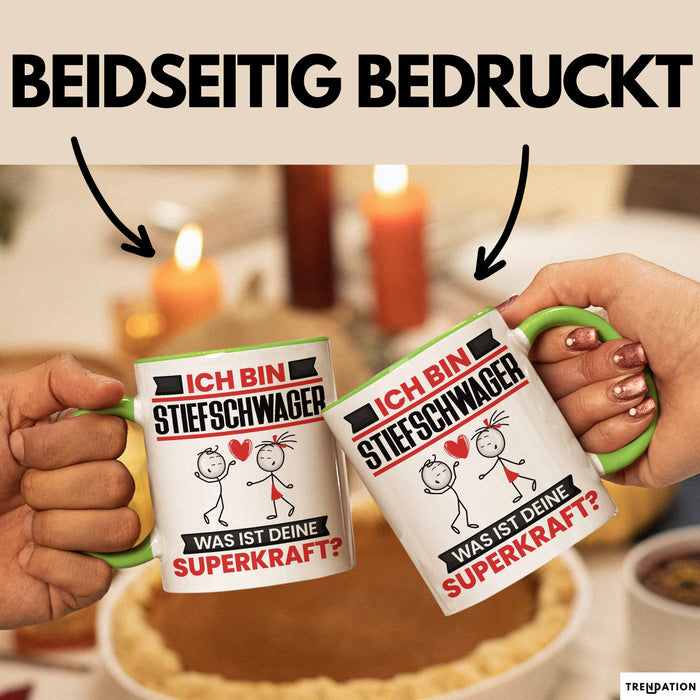 Stiefschwager Tasse Geschenk für Stiefschwager Geburtstag Lustiger Spruch Kaffee-Becher Was Ist Deine Superkraft Grün Trendation