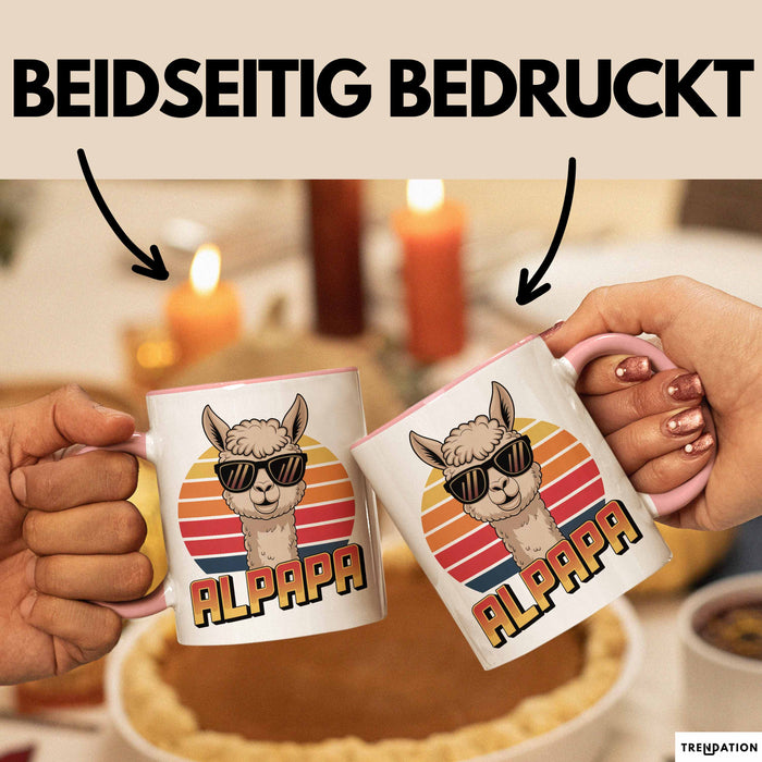 Vatertag Tasse Geschenk Alpapa Alpaka für Papa Spruch Rosa Trendation