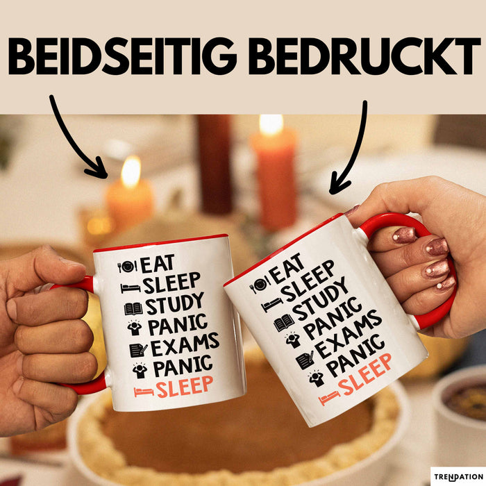 Medizinstudent Arzt Tasse Geschenk Lustige Geschenkidee Spruch Essen Schlafen Lernen Panik Prüfungen Panik Schlafen Rot Trendation
