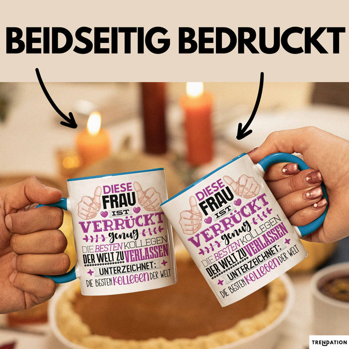 Kollegin Abschied Tasse Geschenk Abschiedsgeschenk Humorvoll Blau Trendation