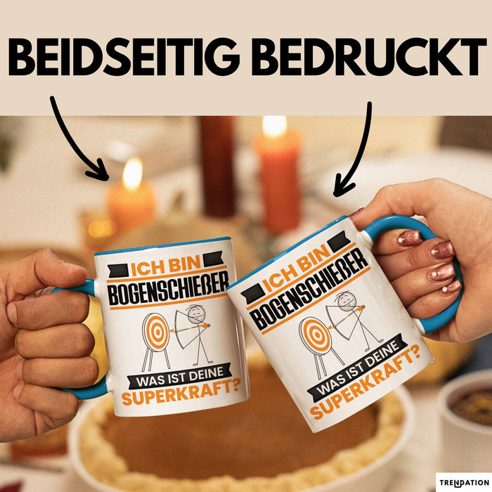 Bogenschießer Tasse Geschenk für Bogenschießer Geburtstag Lustiger Spruch Kaffee-Becher Was Ist Deine Superkraft Blau Trendation