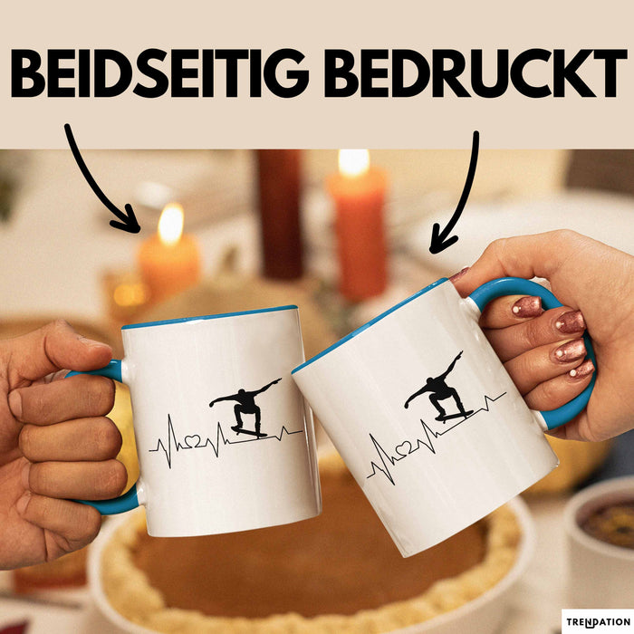 Skateboarder Geschenk Tasse Herzschlag Geschenkidee Jungs Skater Blau Trendation