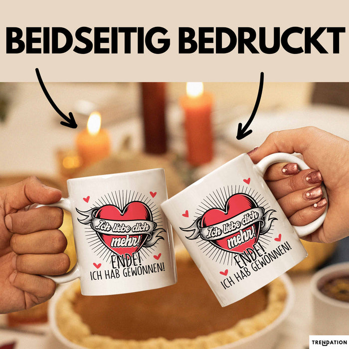 Valentinstag Tasse Geschenk für Ihn Sie Männer Für Paare Freundin Geschenkidee Kaffee-Becher Liebe Ich Liebe Dich Mehr Ende Ich Hab Gewonnen Weiß Trendation