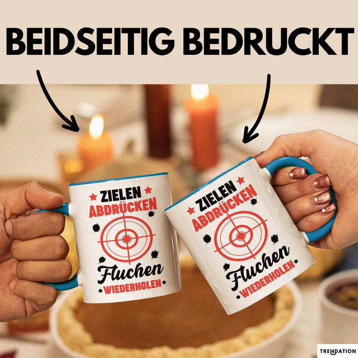 Sportschütze Tasse Geschenk Spruch Geschenkidee Geburtstag Zielen Abdrücken Fluchen Wiederholen Blau Trendation