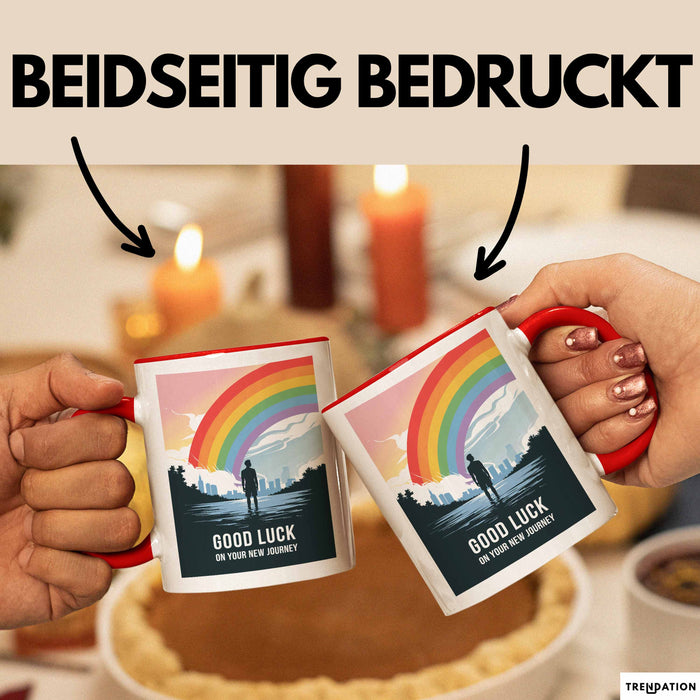 Büroarbeit Kollege Abschied Tasse Geschenk Lustige Geschenkidee Spruch Viel Glück Auf Deiner Neuen Reise Rot Trendation