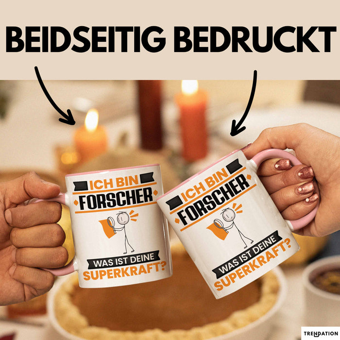 Forscher Tasse Geschenk für Forscher Geburtstag Lustiger Spruch Kaffee-Becher Was Ist Deine Superkraft Rosa Trendation