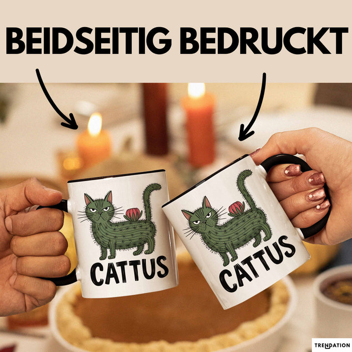 Katzen Tasse Geschenk Cattus Kaktus Geschenkidee Lustig Katze Wortspiel Schwarz Trendation