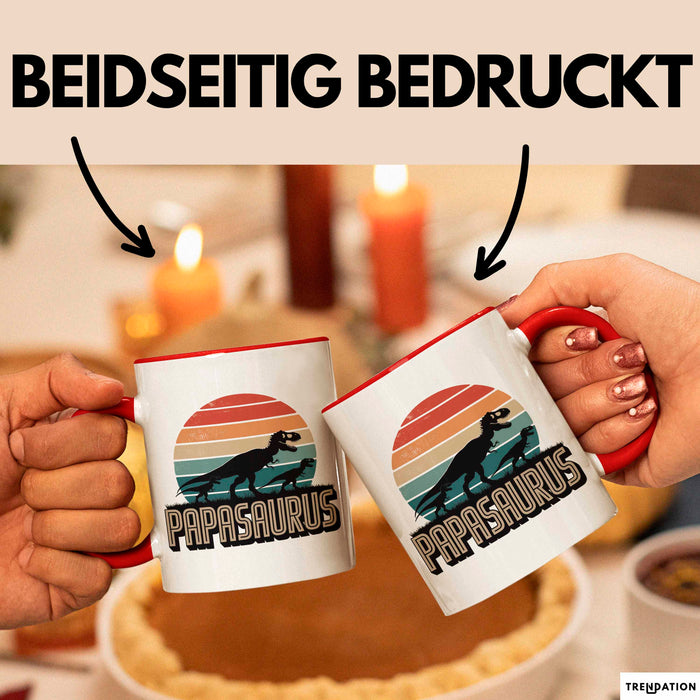 Papa Vatertag Tasse Becher Geschenk Lustige Geschenkidee Spruch Papasaurus Dinosaurier Rot Trendation