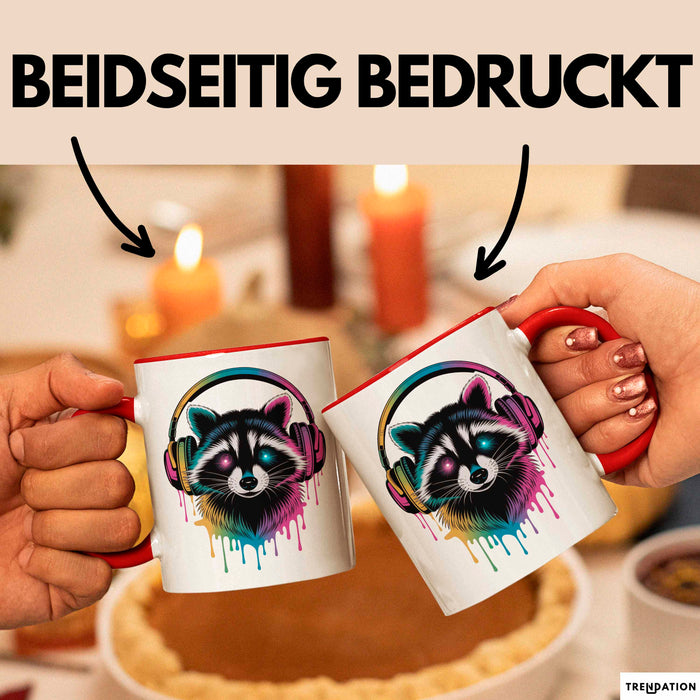 Waschbär Tierliebhaber Musik Kopfhörer Tasse Geschenk Lustige Geschenkidee Spruch Rot Trendation
