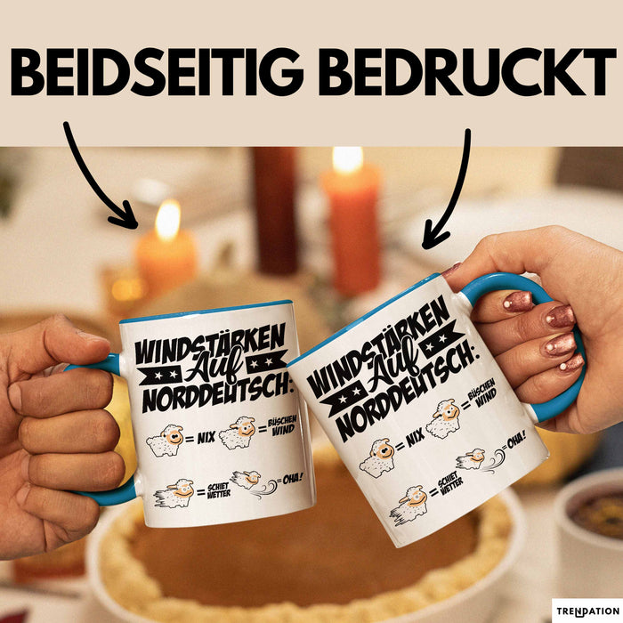 Norddeutsche Tasse Geschenk Windstärken Schaf Kaffee-Becher Geschenkidee Blau Trendation
