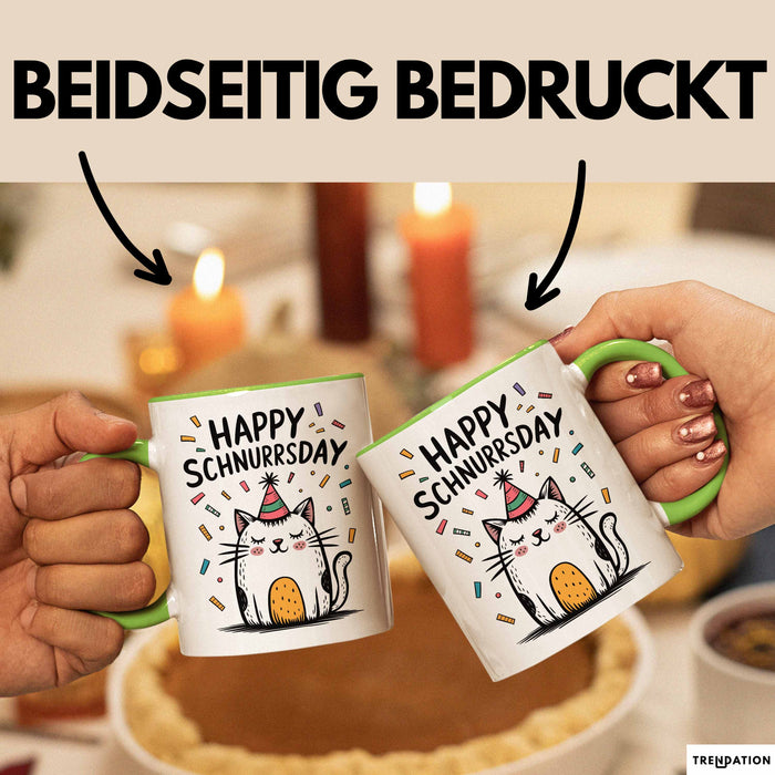 Geburtstagsfeier Katze Tasse Geschenk Lustige Geschenkidee Spruch Happy Schnurrsday Grün Trendation