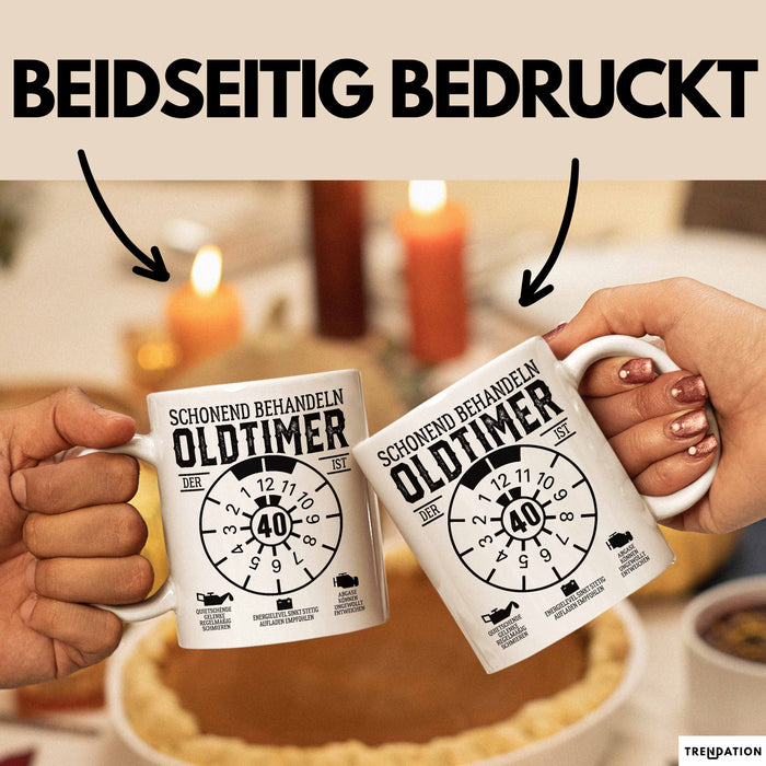 40. Geburtstag Tasse Geschenk Schonend Behandeln Oldtimer Der Ist 40 Geschenkidee Kaffee-Becher Weiß Trendation