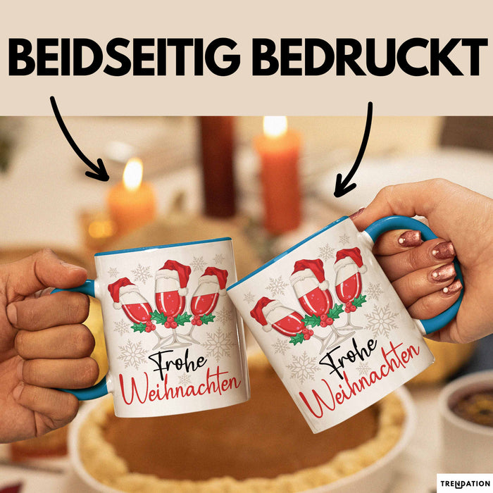 Weihnachten Weinglas Tasse Geschenk Weihnachtliche Grafik Weinliebhaber Frohe Weihnachten Kaffee-Becher Blau Trendation