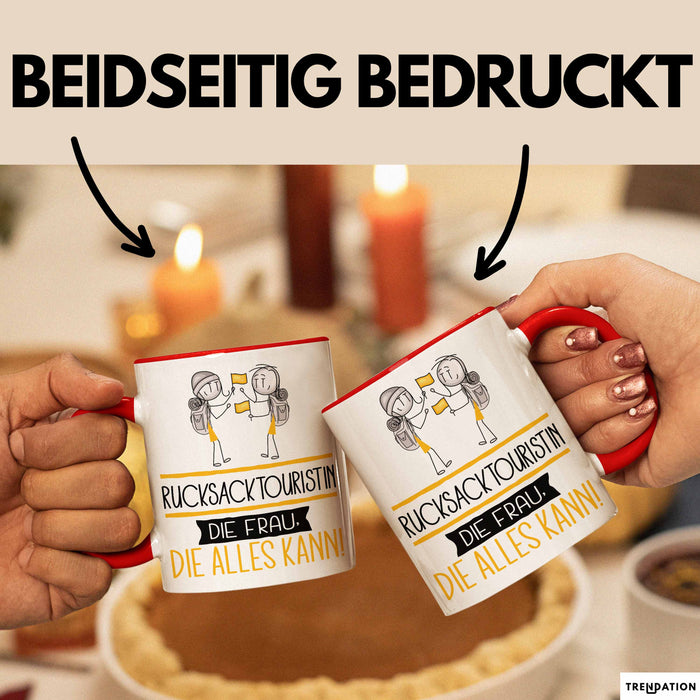 Rucksacktouristin Geschenk Tasse Becher Die Frau Die Allen Kann Geschenkidee für eine Rucksacktouristin Lustig Rot Trendation