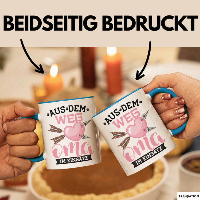 Oma Im Einsatz Tasse Geschenk Muttertag Lustiger Spruch Witzig Blau Trendation