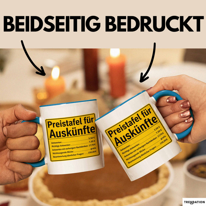 Büroarbeit Kollege Tasse Geschenk Lustige Geschenkidee Spruch Preistafel Für Auskünfte Blau Trendation