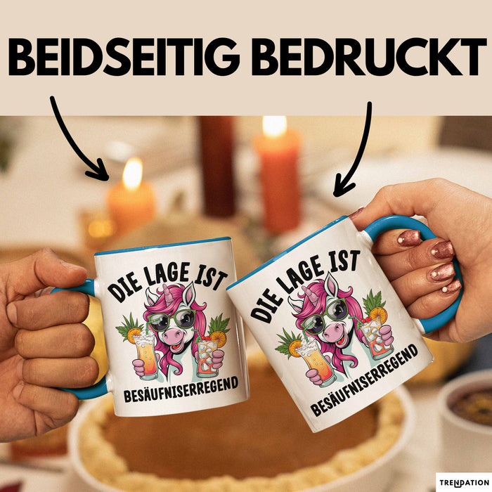 Humor Tasse Geschenk Die Lage Ist Besäufniserregend Geschenkidee Kaffee-Becher Blau Trendation