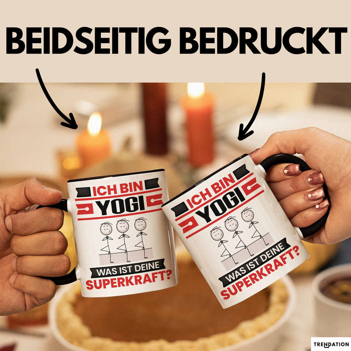 Yogi Tasse Geschenk für Yogi Geburtstag Lustiger Spruch Kaffee-Becher Was Ist Deine Superkraft Schwarz Trendation