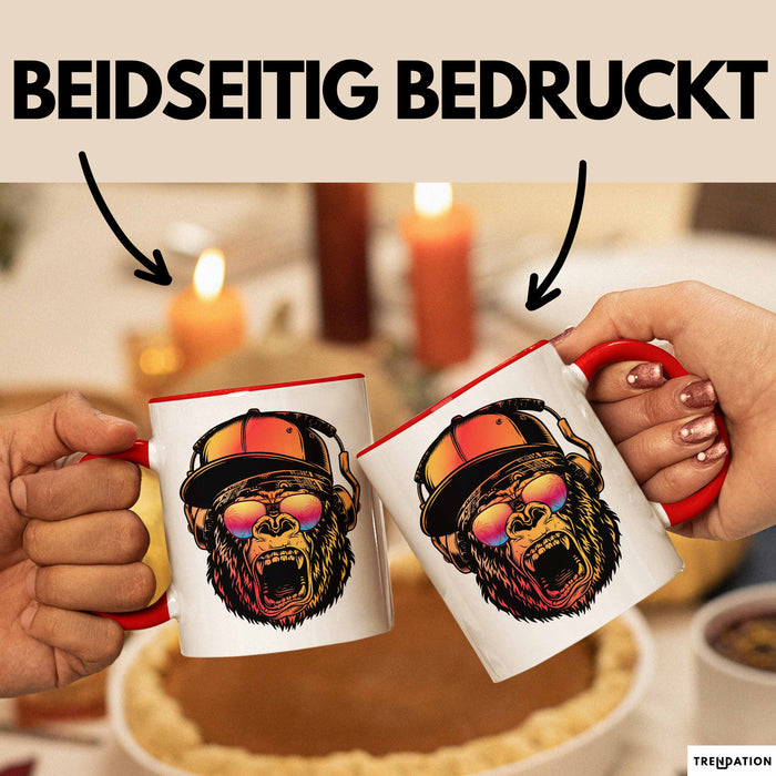 Affe Grafik Tasse Coole Tassen Geschenkidee Jungs Dj Chimpanse Becher Rot Trendation