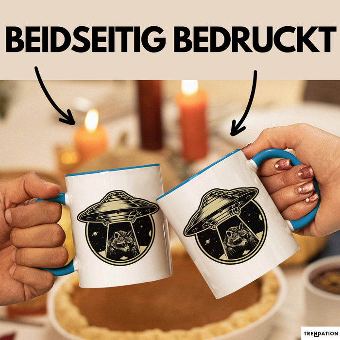 Waschbär Geschenk Tasse Ufo Alien Waschbär-Liebhaber Geschenkdidee Blau Trendation