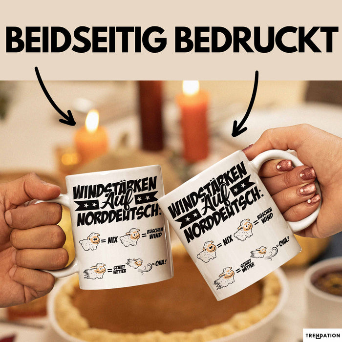 Norddeutsche Tasse Geschenk Windstärken Schaf Kaffee-Becher Geschenkidee Weiß Trendation