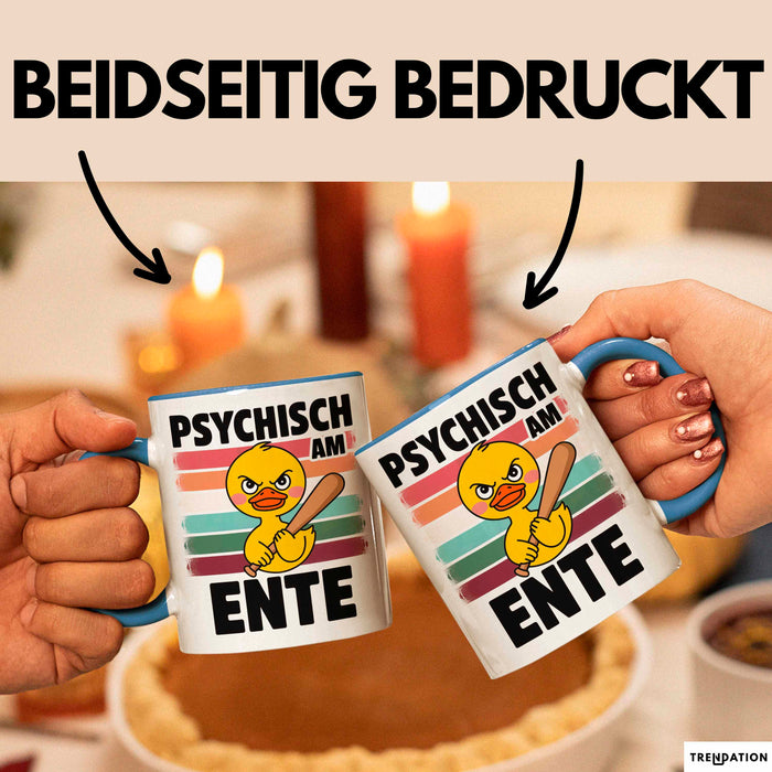 Quietscheente Tier Tasse Geschenk Lustige Geschenkidee Spruch Psychisch Am Ente Blau Trendation