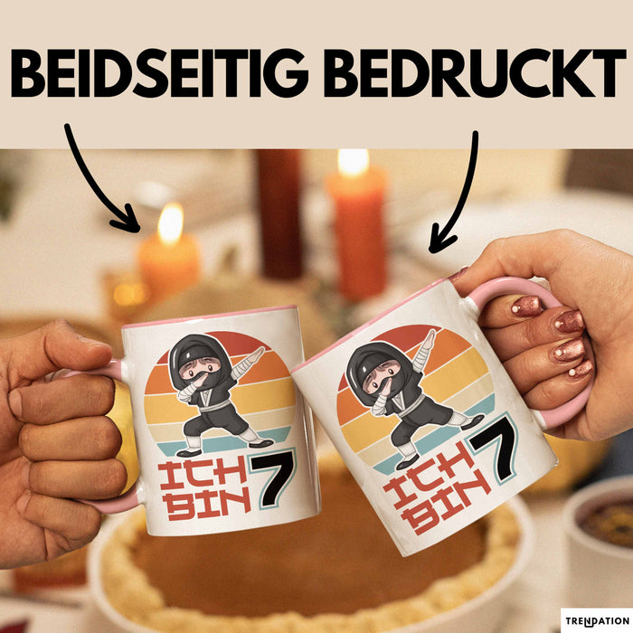 Kinder Tasse Geschenk Ich Bin 7 Ninja Junge Geburtstag Spruch Rosa Trendation