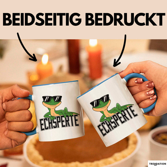 Reptil Leopardgecko Echse Tasse Geschenk Lustige Geschenkidee Spruch Echsperte Blau Trendation