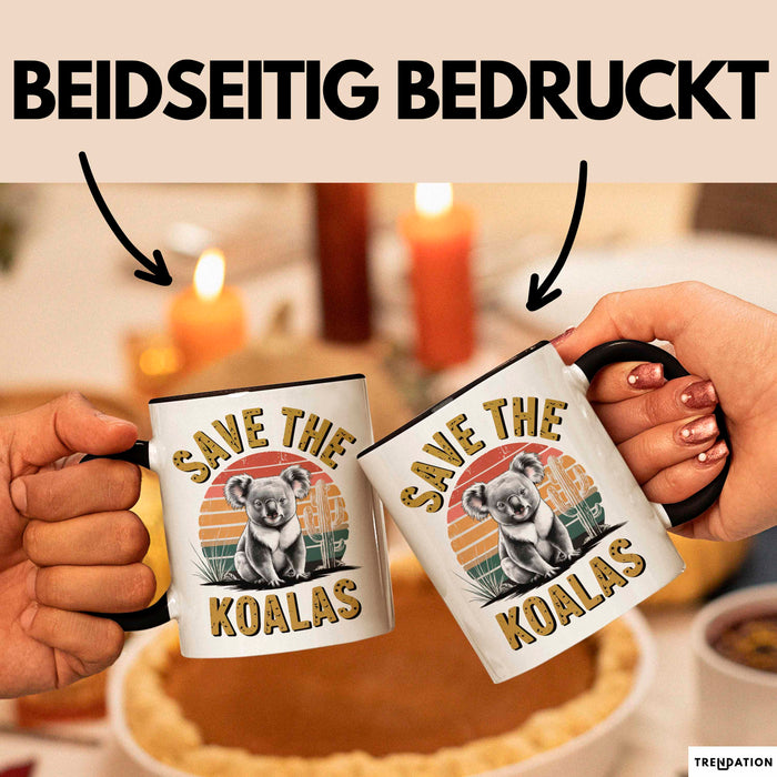 Koala Tierliebhaber Tasse Geschenk Lustige Geschenkidee Spruch Rettet Die Koalas Schwarz Trendation