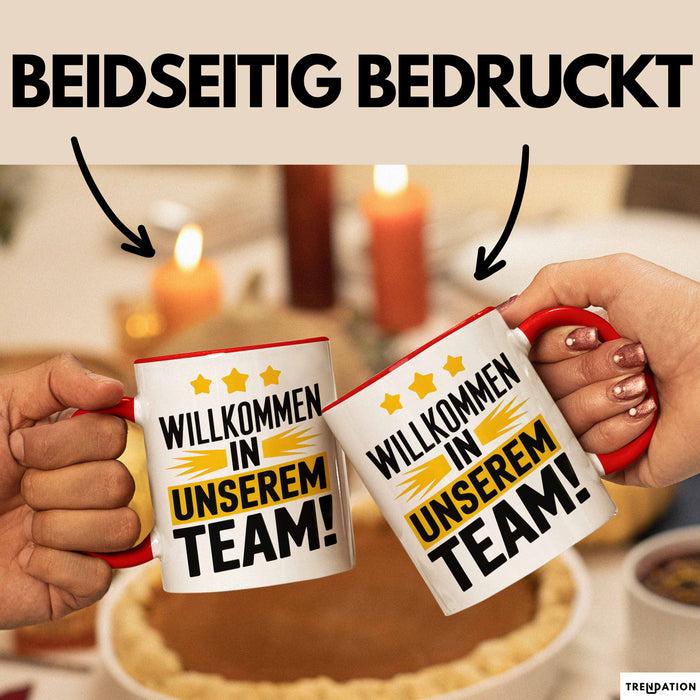 Office Arbeitskollege Tasse Geschenk Lustige Geschenkidee Spruch Willkommen In Unserem Team Rot Trendation