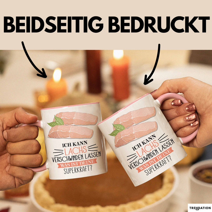Lachs-Liebhaber Tasse Geschenk Ich Kann Lachs Verschwinden Lassen Was Ist Deine Superkraft Becher Geschenkidee Lachs Kaffee-Becher Rosa Trendation