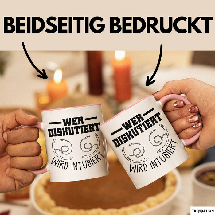 Krankenschwester Tasse Geschenk Wer Diskutiert Wird Intubiert Krankenhaus Geschenkidee Rosa Trendation