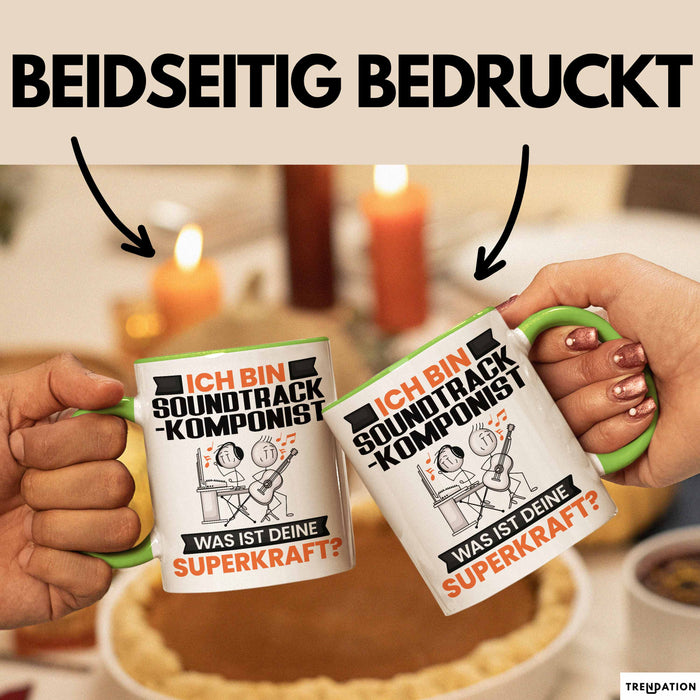 Soundtrack-Komponist Tasse Geschenk für Soundtrack-Komponist Geburtstag Lustiger Spruch Kaffee-Becher Was Ist Deine Superkraft Grün Trendation