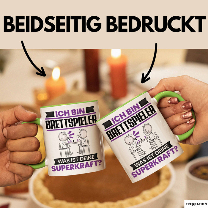 Brettspieler Tasse Geschenk für Brettspieler Geburtstag Lustiger Spruch Kaffee-Becher Was Ist Deine Superkraft Grün Trendation