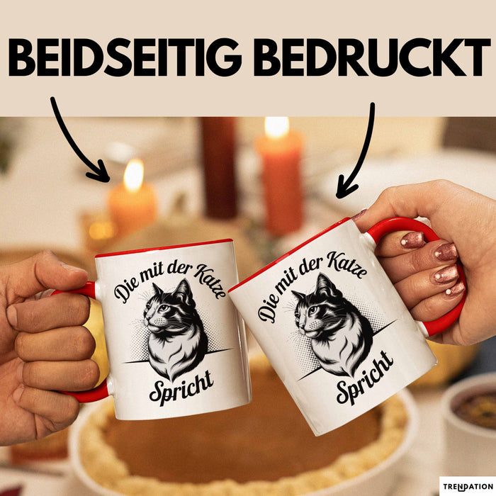 Katzenliebhaber Tasse Geschenk Spricht mit Katzen Katzenfan Rot Trendation