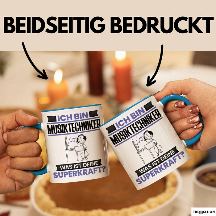 Musiktechniker Tasse Geschenk für Musiktechniker Geburtstag Lustiger Spruch Kaffee-Becher Was Ist Deine Superkraft Blau Trendation