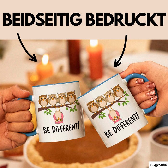 Eule Tierliebhaber Tasse Geschenk Lustige Geschenkidee Spruch Sei Anders Blau Trendation