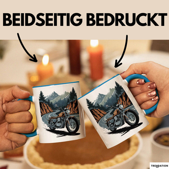 Motorradfahrer Tasse Geschenkidee für Biker Lustiger Spruch Blau Trendation