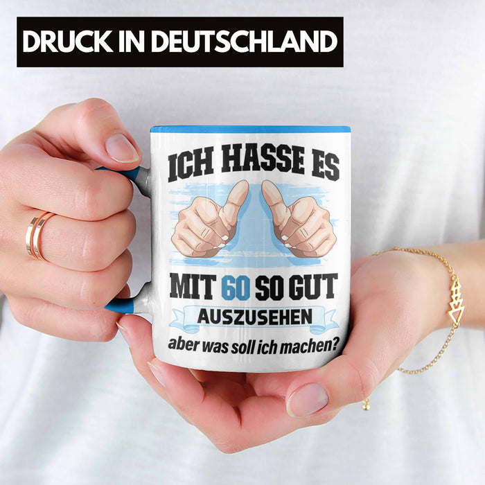 Trendation - 60. Geburtstag Tasse Frau Männer Geschenk 60er Geschenkidee 60 Mutter Vater Mann Frauen Lustig Geschenke Deko Blau Trendation