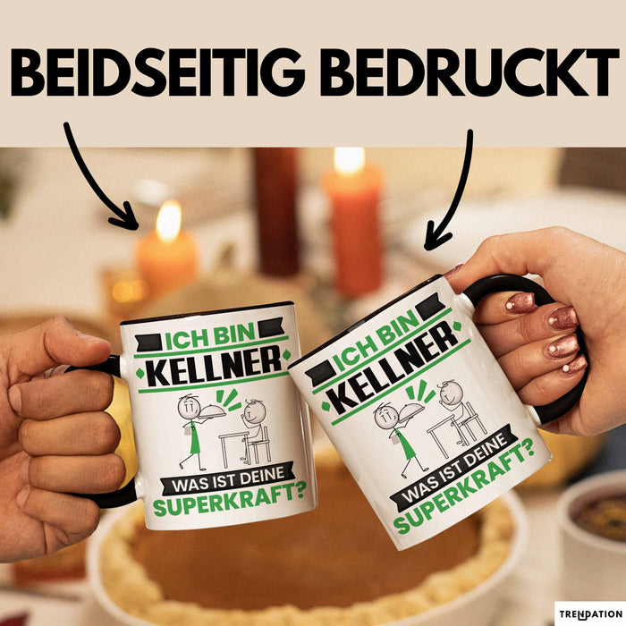 Kellner Tasse Geschenk für Kellner Geburtstag Lustiger Spruch Kaffee-Becher Was Ist Deine Superkraft Schwarz Trendation