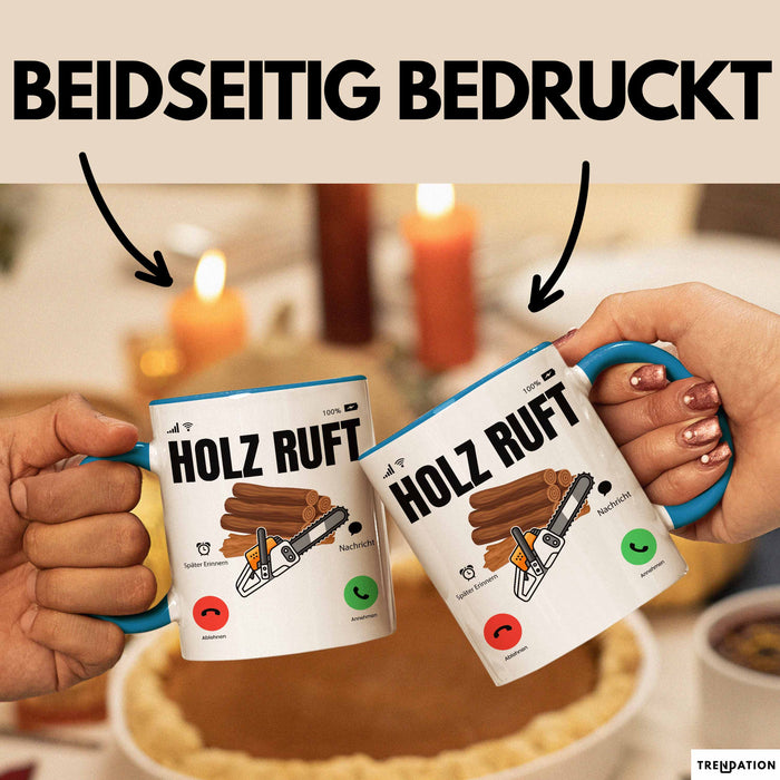 Holzarbeiter Schreiner Tischler Geschenk Tasse Holz Ruft An Holzarbeit Waldarbeiter Kaffee-Becher Blau Trendation