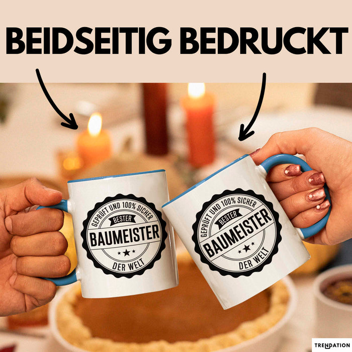 Bauarbeiter Tasse Geschenk 100% Bester Bauleiter Handwerker Geschenkidee Lustig Blau Trendation