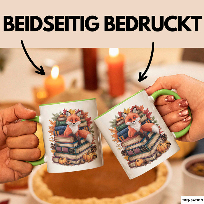 Fuchs Tierliebhaber Tasse Geschenk Lustige Geschenkidee Spruch Ästhetischer Fuchs Mit Buchlesung Grün Trendation
