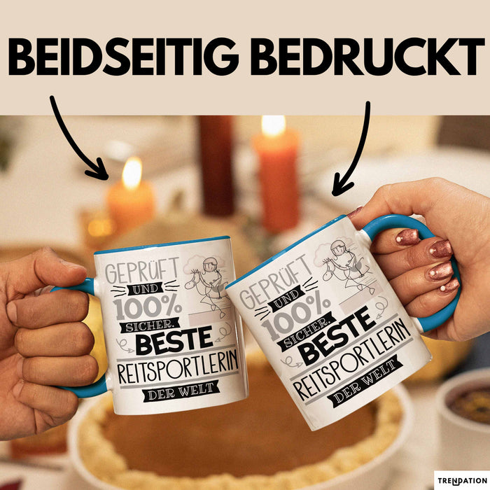 Beste Reitsportlerin Der Welt Tasse Geschenk für Eine Reitsportlerin Geprüft Und Sicher Geschenkidee Geburtstag Weihnachten Blau Trendation