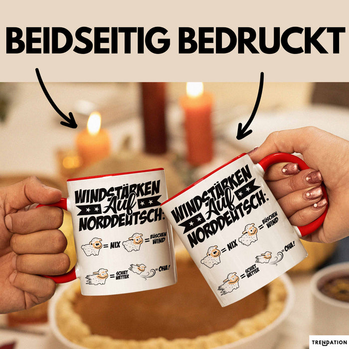 Norddeutsche Tasse Geschenk Windstärken Schaf Kaffee-Becher Geschenkidee Rot Trendation