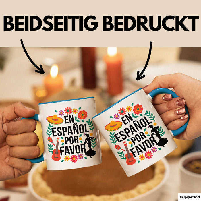 Spanischlehrer Unterricht Tasse Geschenk Lustige Geschenkidee Spruch En Español Por Favor Blau Trendation