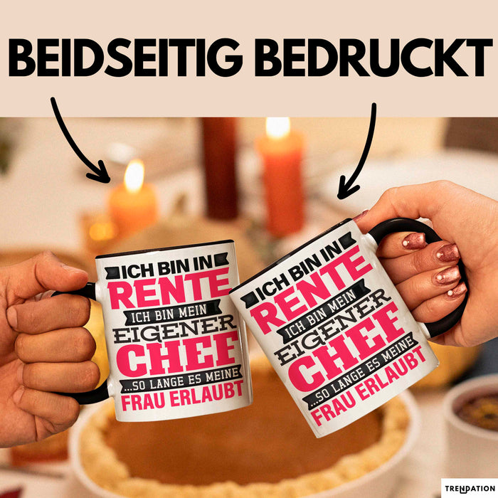 Rentner Tasse Geschenk Renteneintritt Geschenkidee Tasse Ich Bin In Rente Ich Bin Mein Eigener Chef Becher Schwarz Trendation